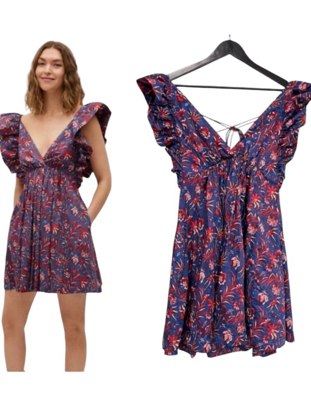 Chufy X Mango Lace Up Back Floral Print Mini Dress